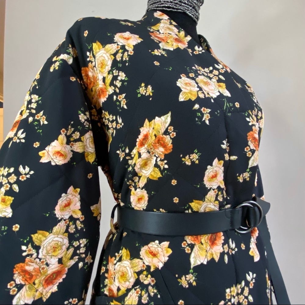 ZARA Quilted Belted Floral Coat